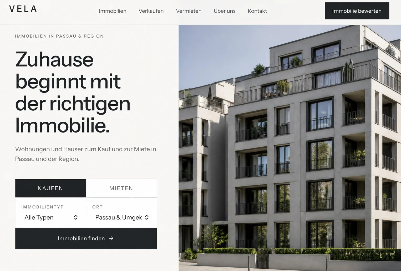 Musterprojekt Immobilien – Desktop-Ansicht der Website mit Unterseiten