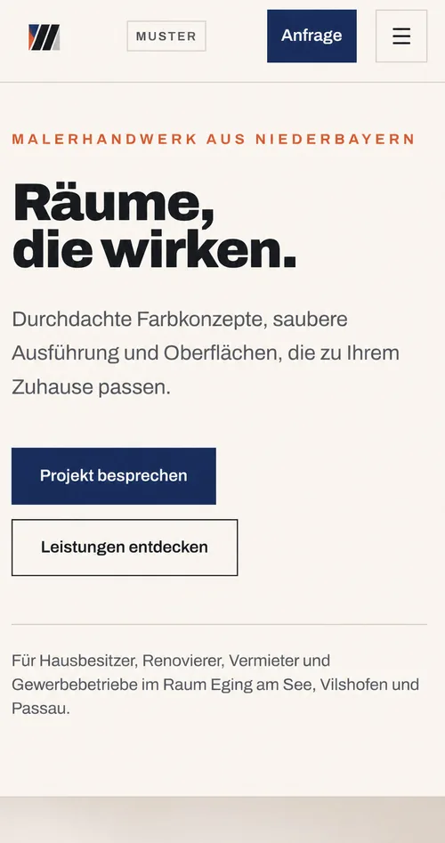 Musterprojekt Malerbetrieb – mobile Ansicht der Onepage-Website